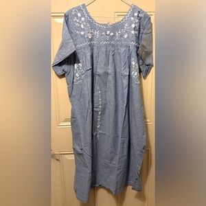 Naqui New York Embroidered Cotton Chambray Casual Dress  Size 1X